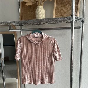 LOFT Pink Ribbed velvet mock turtle neck Blouse